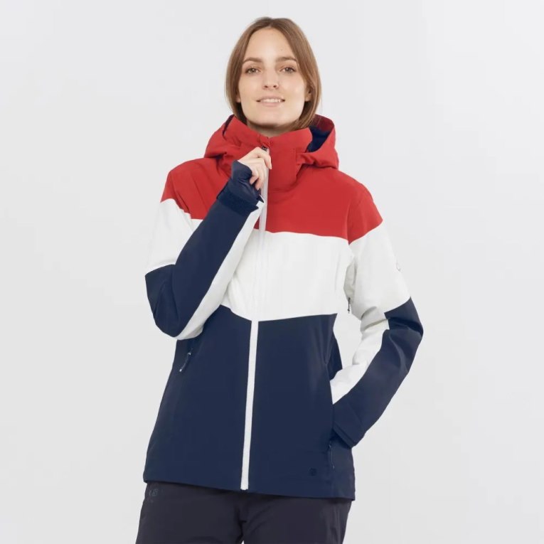 Jaquetas De Esqui Salomon Slalom Insulated Hoodie Feminino Vermelhas Branco Azul Marinho | PT T50172